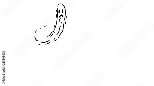 Flying ghost. Hand drawn cartoon 2d animation.
