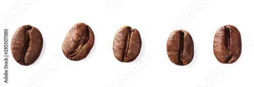 Coffee beans set isolated on white background and texture, top view