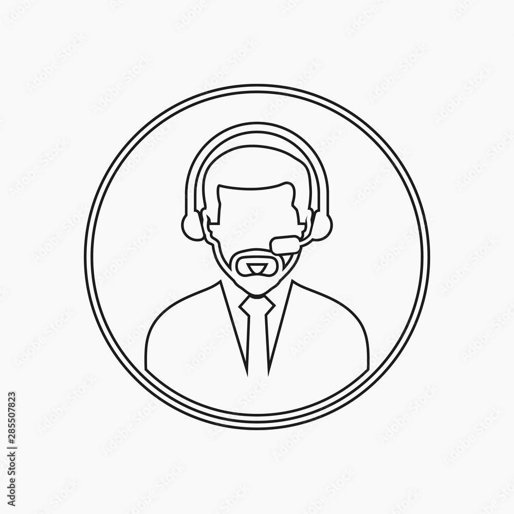Call centre operator icon with headphone symbol. Line style vector EPS.