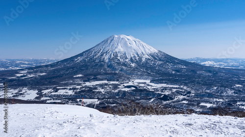 Winter Yotei Niseko Snow Mountain with clear sky 