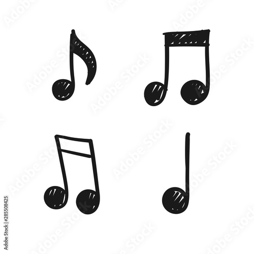 Music note doodles. Set of musical melody symbols. Hand drawn illustrations,