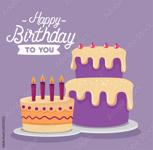 sweet cakes with candles and cherries decoration