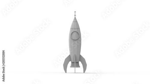 3D rendering of cartoon toy rocket ioslated on white background photo