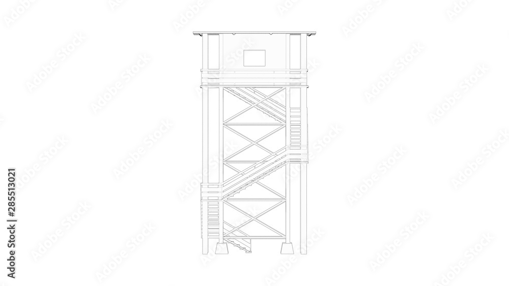 3d rendering of a watch tower isolated in white background