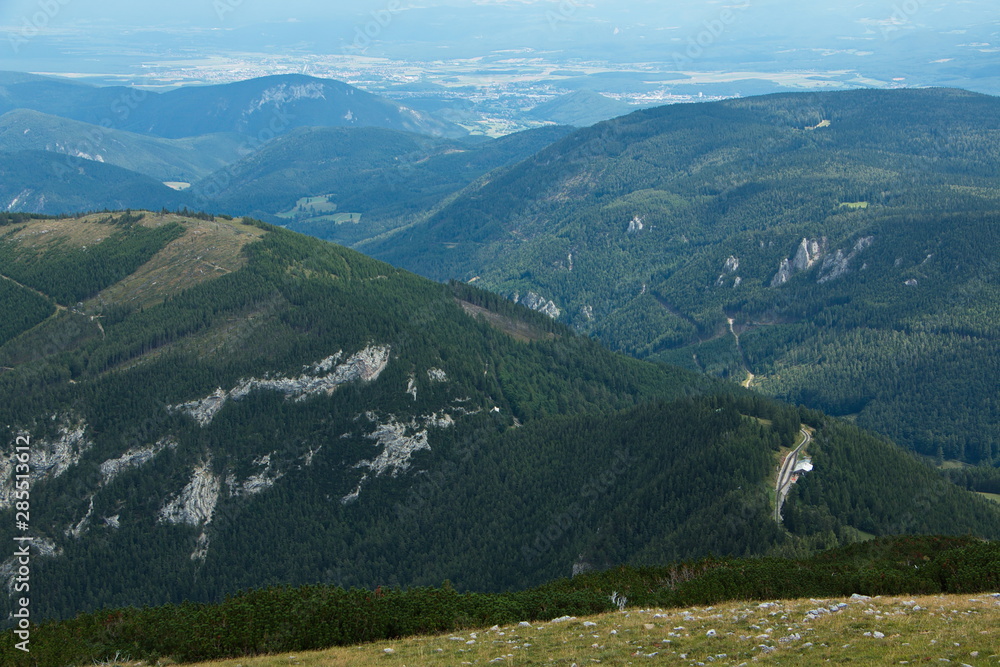 Obraz premium Mountain panorama from the Elisabeth chapel on the Schneeberg in Lower Austria, Europe