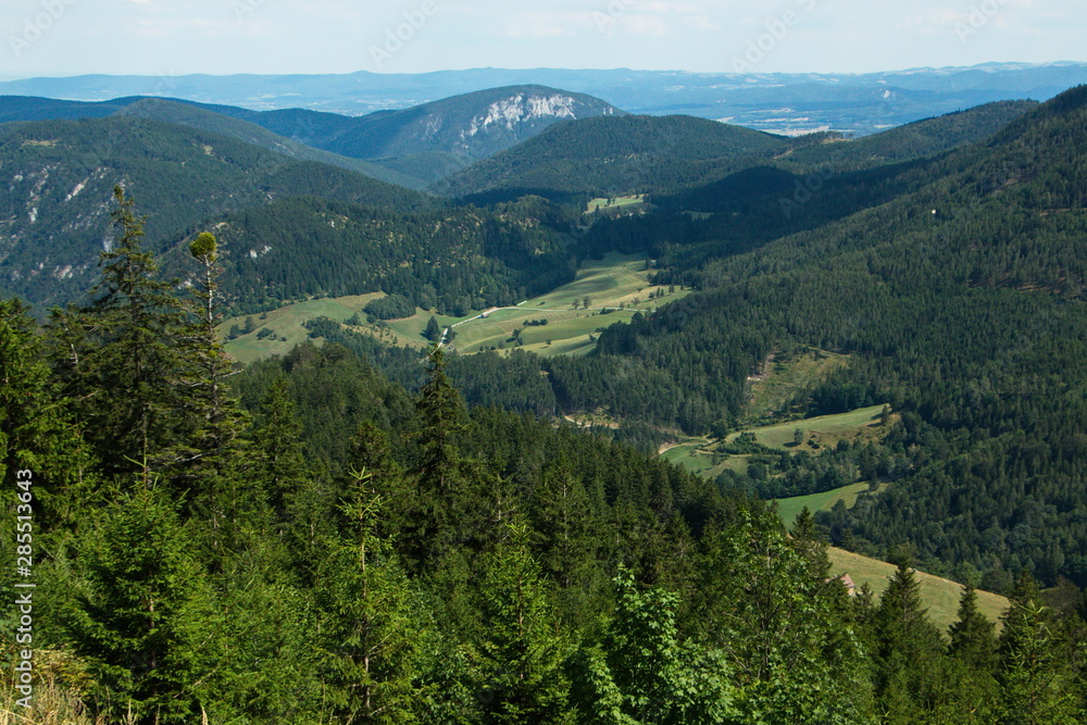 Fototapeta premium Mountain panorama from the cogwheel railway on the Schneeberg in Lower Austria, Europe
