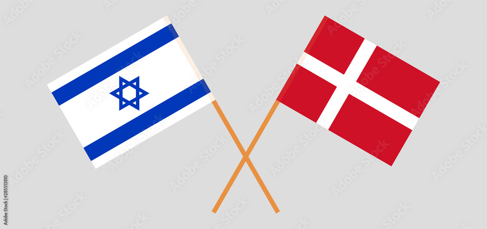 Israel and Denmark. Crossed Israeli and Danish flags