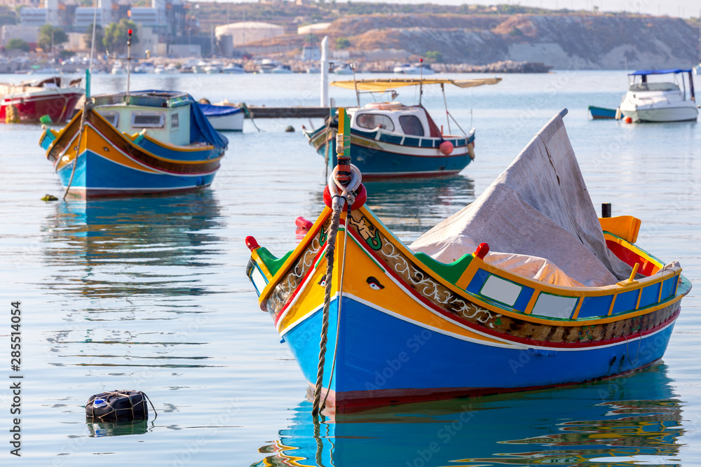 Marsaxlokk. Traditional boats Luzzu in the old harbor.