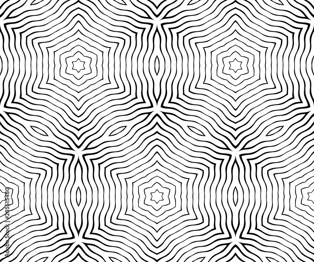 Abstract wavy lines seamless pattern. Periodic oscillation of geometric shapes.