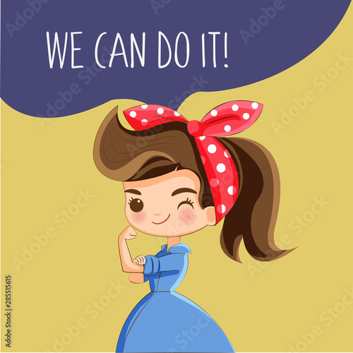 cute strong woman cartoon character