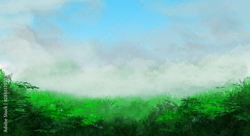 Green Tropical Forest Landscape Digital Painting Illustration for Game background Wallpaper Art