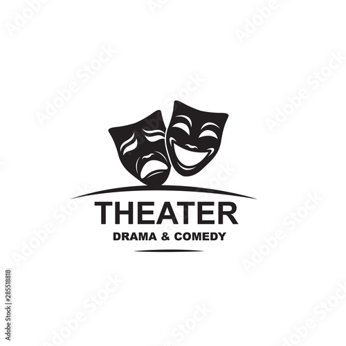 icon of comedy and tragedy theatrical masks isolated on white background