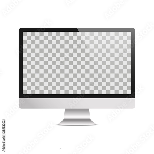 Realistic computer monitor. Blank wallpaper screen isolated on transparent background. Mock up template for your design.