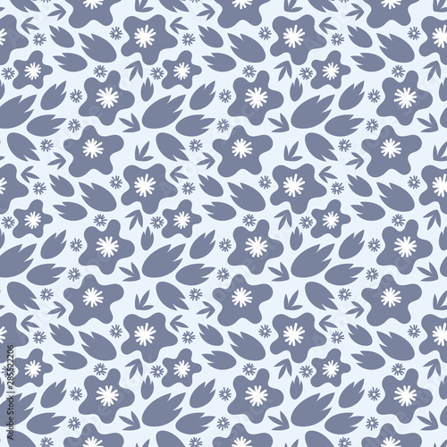 Floral seamless pattern. Vector textures. Simple delicate blue flowers on a white background.