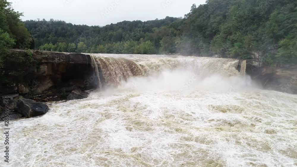 Panning aerial, view of Cumberland Falls from above Panning aerial, view of Cumberland Falls from above