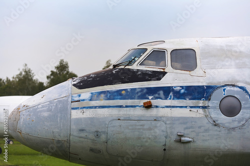 Cabin of an old military aircraft close-up.