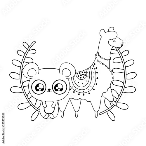 panda bear with alpaca baby animals kawaii style