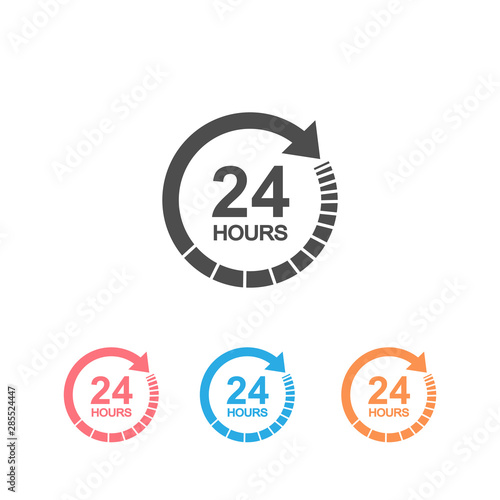 24 hours clock sign icon set in flat style. Twenty four hour open vector illustration on white isolated background. Timetable business
