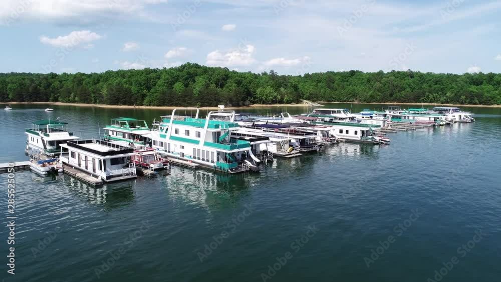 Large boats docked on Laurel River Lake, aerial Large boats docked on Laurel River Lake, aerial
