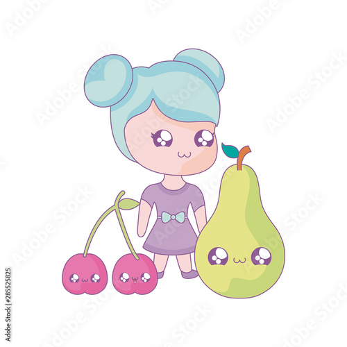 cute little girl with fruits kawaii style