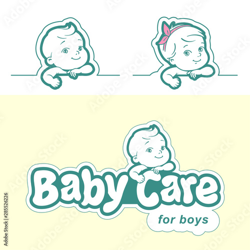 Diaper logo template. Baby in diaper emblem.