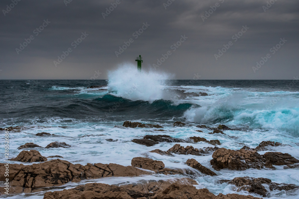 Gale force storm SE wind at Punta Planka lighthouse, Dalmatia, Croatia