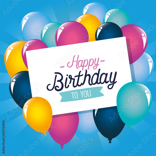 card decoration with balloons design and ribbon
