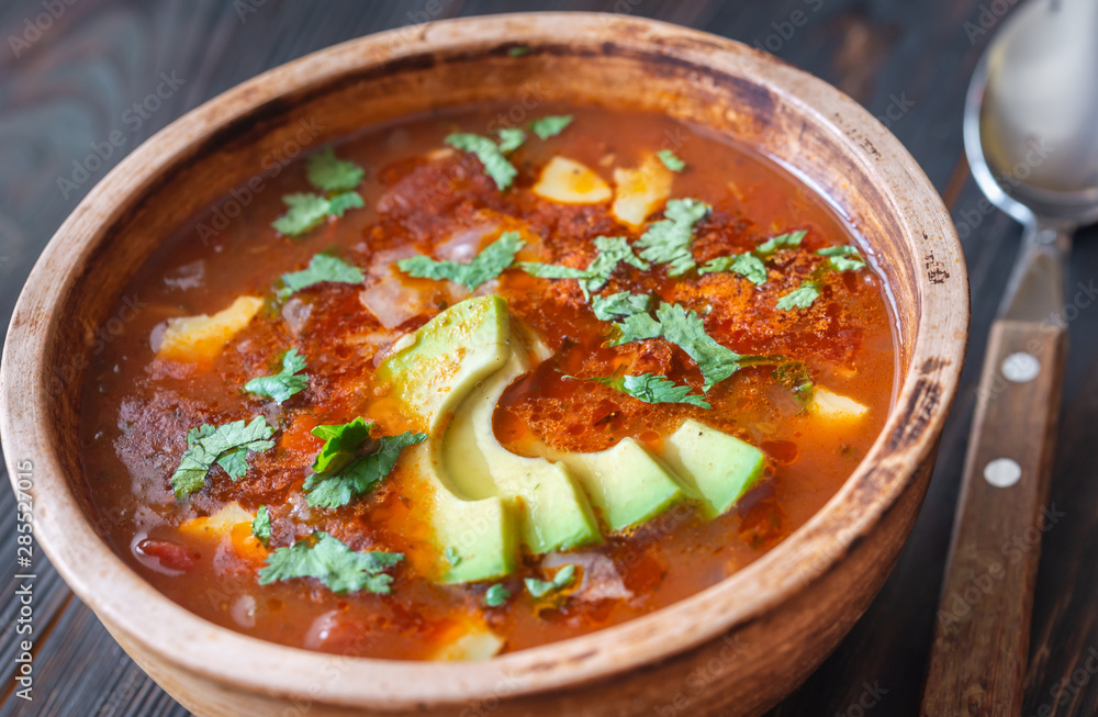 Bowl of spicy Mexican soup