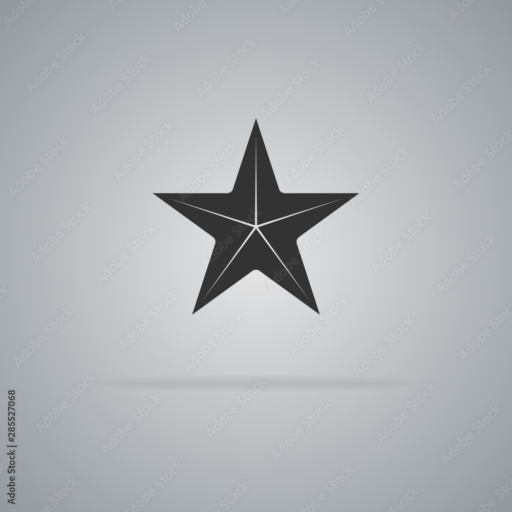 Obraz premium Black star icon with lens flare isolated on gray background. Vector illustration.