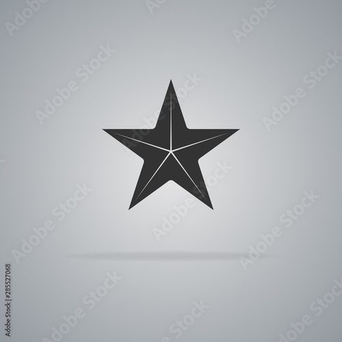 Black star icon with lens flare isolated on gray background. Vector illustration.