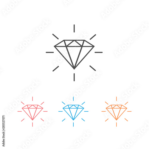 Diamond line icon set. Gemstone symbol.