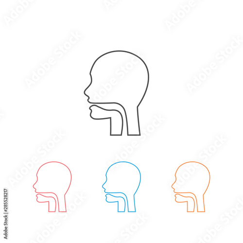 Oral cavity, pharynx and esophagus glyph icon set. Upper section of alimentary canal. Silhouette line symbol. Negative space. Vector isolated