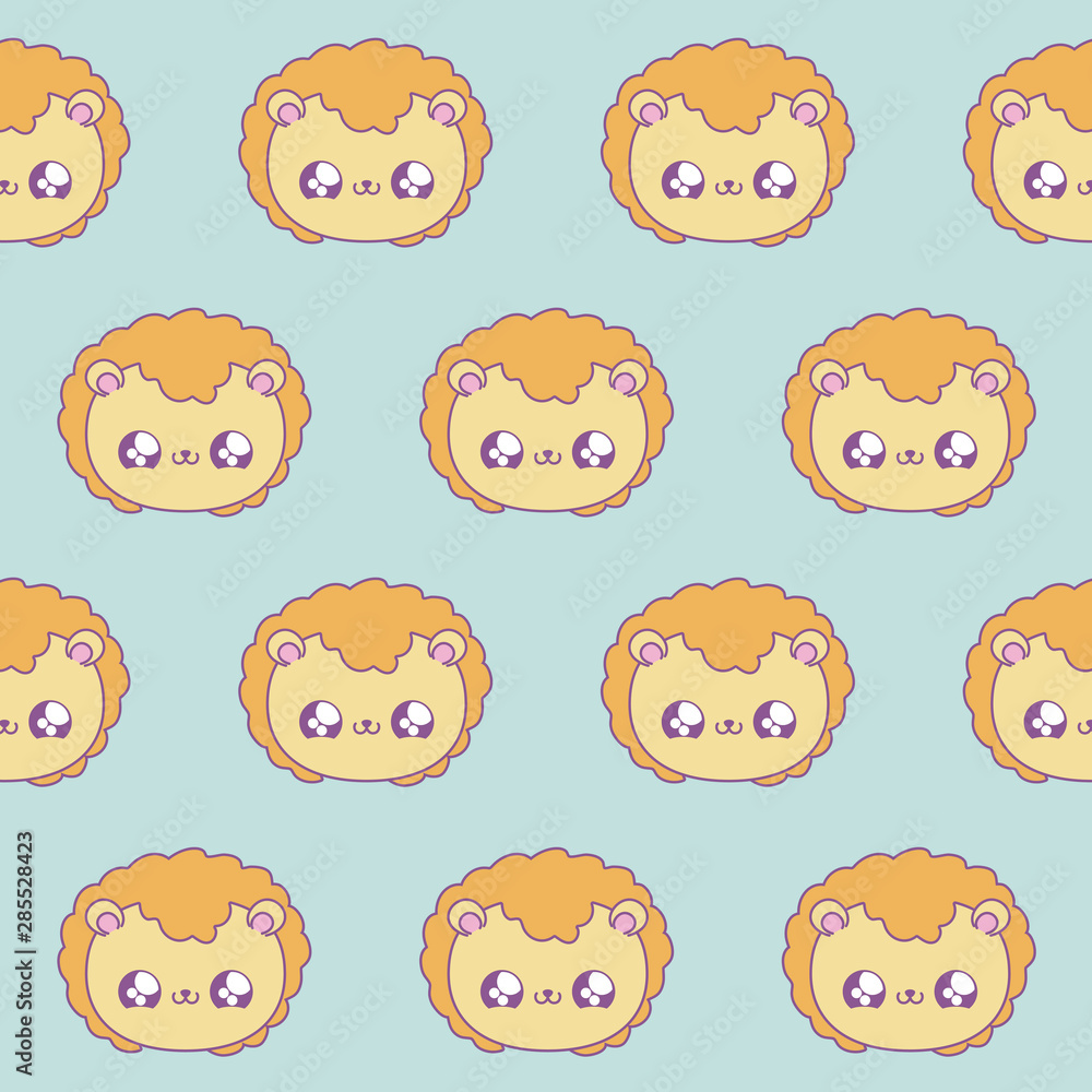 pattern of heads cute lions baby animals kawaii style