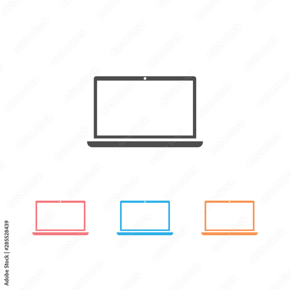 Laptop device icon set, office appliances - vector for