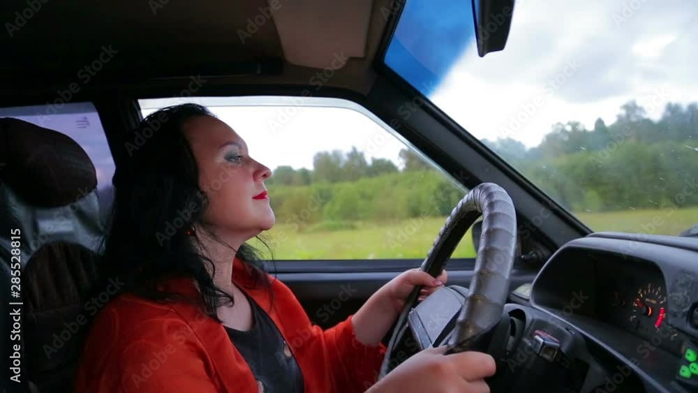 Young stylish brunette woman driving a car Young stylish brunette woman driving a car