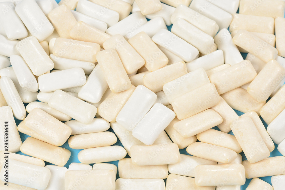 White chewing gum. Bubble gum. White chewing gum. Bubble gum.