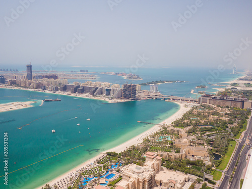 View on residential buildings on Palm Jumeirah island. The Palm Jumeirah is an artificial archipelago in Dubai emirate.