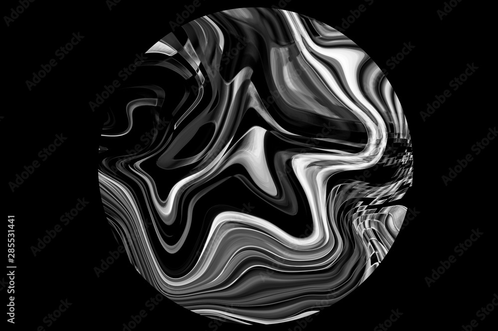 Monochrome circle with pattern in front of black background / Abstract background, monochrome circle with pattern in front of black background.
