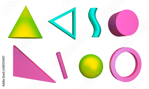 Set of bright graphic elements Isolated on a white background. Sphere, Triangle, Wave and Cones. 3d rendering Free Download Set of bright graphic elements Isolated on a white background. Sphere, Triangle, Wave and Cones. 3d rendering - GFXLoad