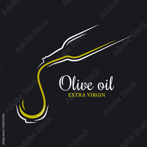 Olive oil logo. Bottle of olive oil on black
