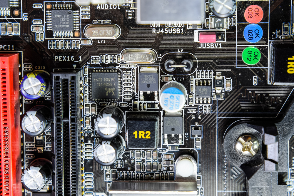 Fototapeta premium Electronic board with electrical components. Electronics of computer equipment