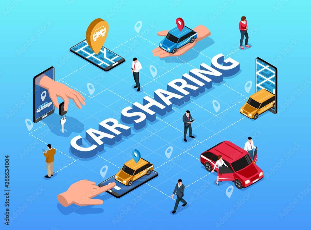 Car Sharing Isometric Flowchart Car Sharing Isometric Flowchart