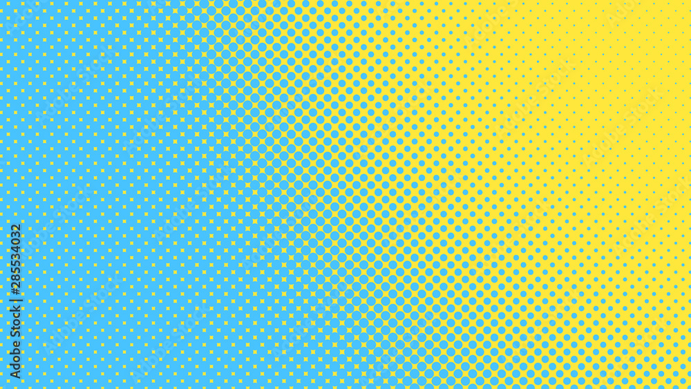 Yellow and blue dotted background in retro pop art comic style, vector illustration