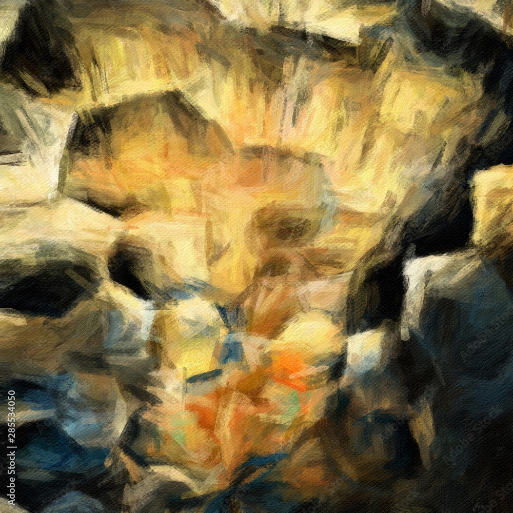 Obraz premium Abstract painting, Wall art, Canvas print, Oil paint, Modern drawing, Textured brushstrokes, Contemporary impressionism style, Warm fancy colors, Psychedelic design pattern, surreal fine art