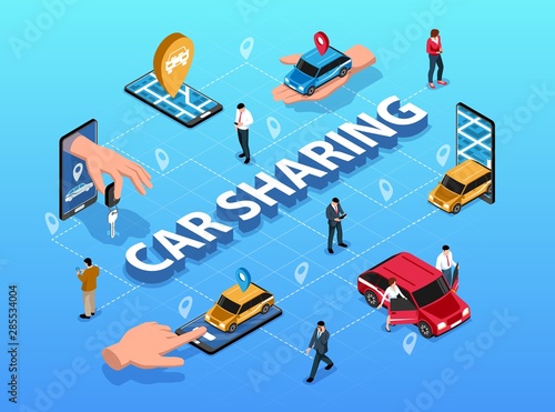 Car Sharing Isometric Flowchart 