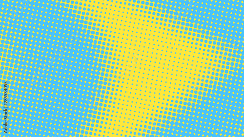 Blue and yellow pop art background with dots design, abstract vector illustration in retro comics style