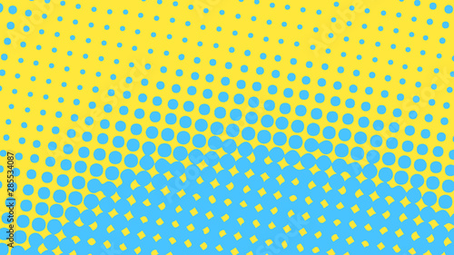 Blue and yellow pop art background in retro comic style with halftone dots, vector illustration of backdrop with isolated dots