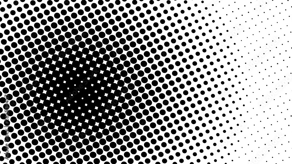 Monochrome black and white modern pop art background with halftone dots design, vector illustration