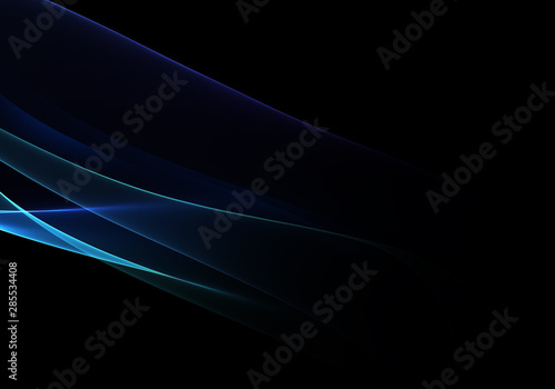 Abstract black background with blue dynamic lines and curves