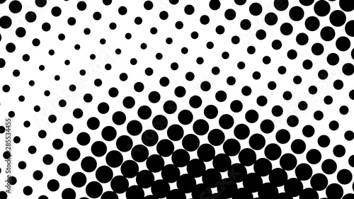 Monochrome black and white retro pop art background with halftone dots design